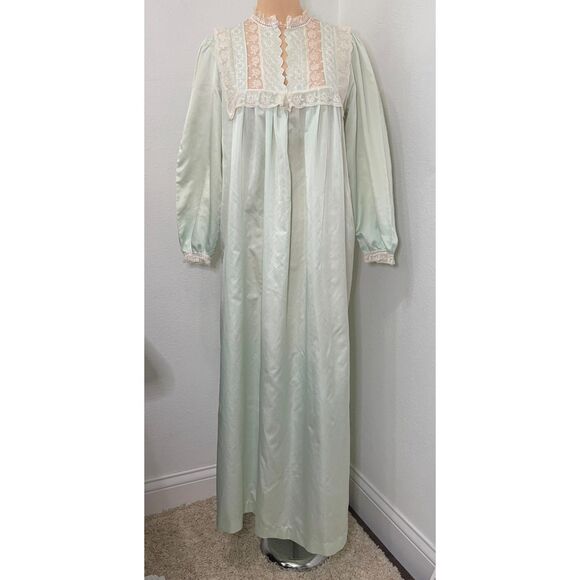 Christian Dior Womens Satin Nightgown Vintage Light Green Satin Lace Vintage - Picture 1 of 9